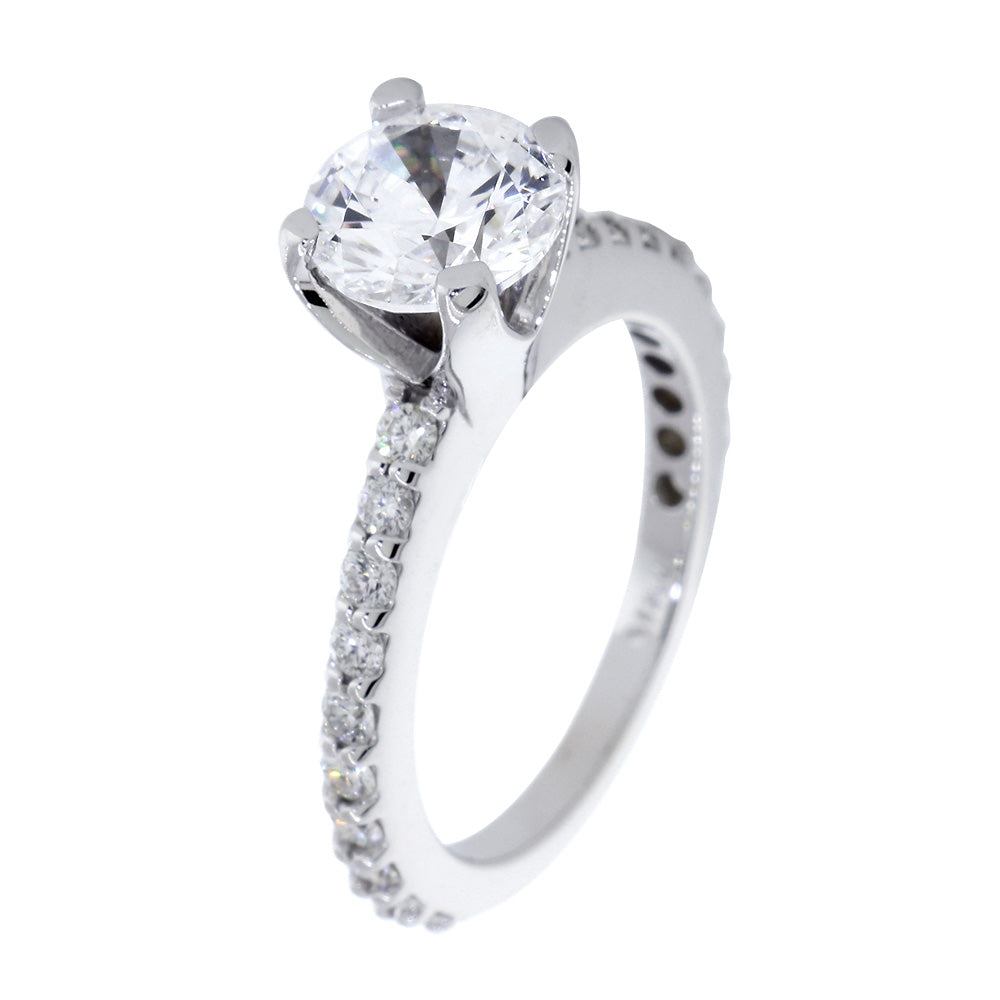 Engagement Ring Setting for A 1.5ct Round Center, 0.60ct Total Diamond Sides in 14K White Gold 14K White Gold 1.5ct