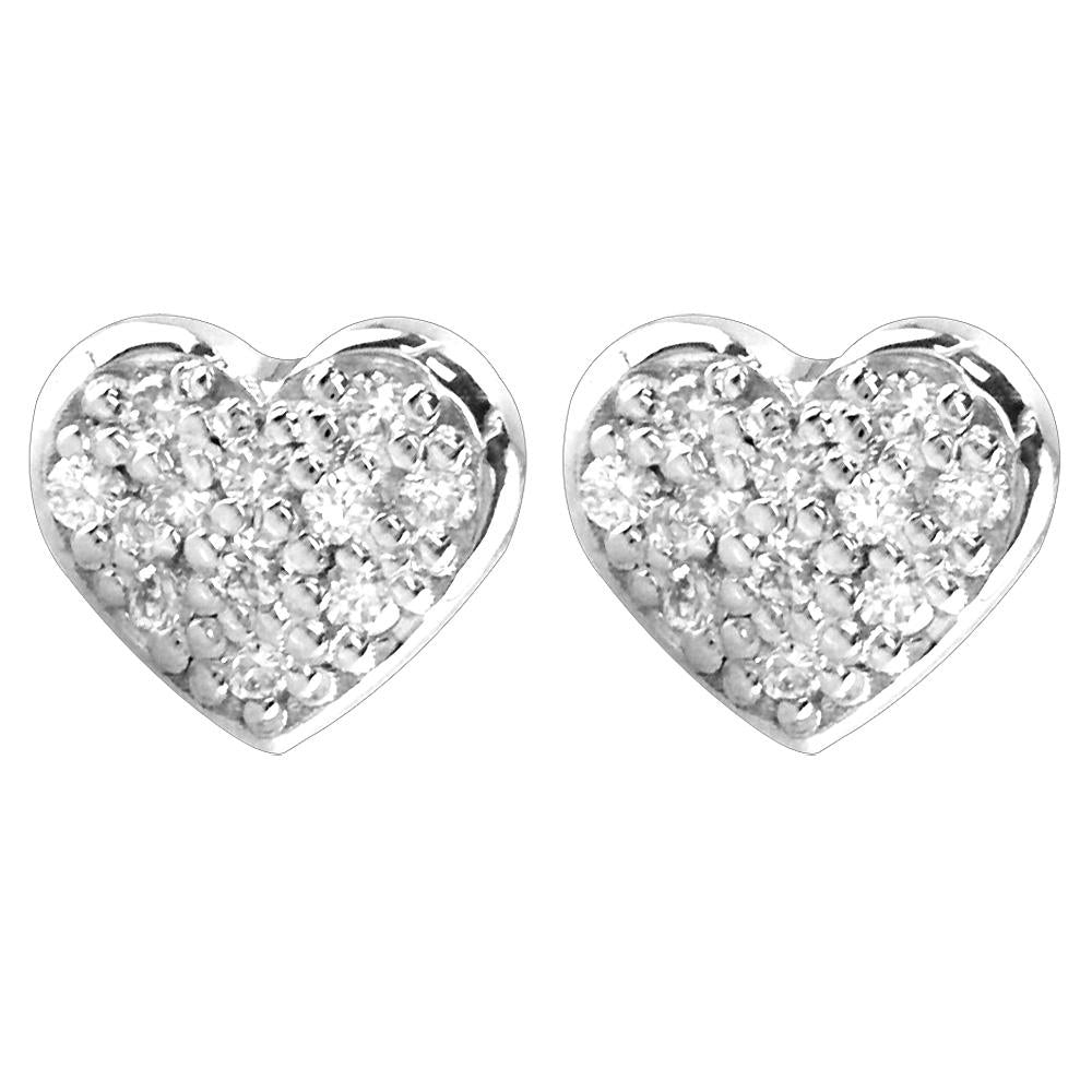 14K White Gold Small Diamond Heart Earrings, 0.22CT