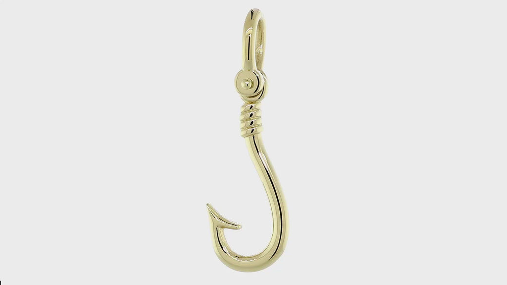 31mm Fishermans Barbed Hook and Knot Fishing Charm in 14k White