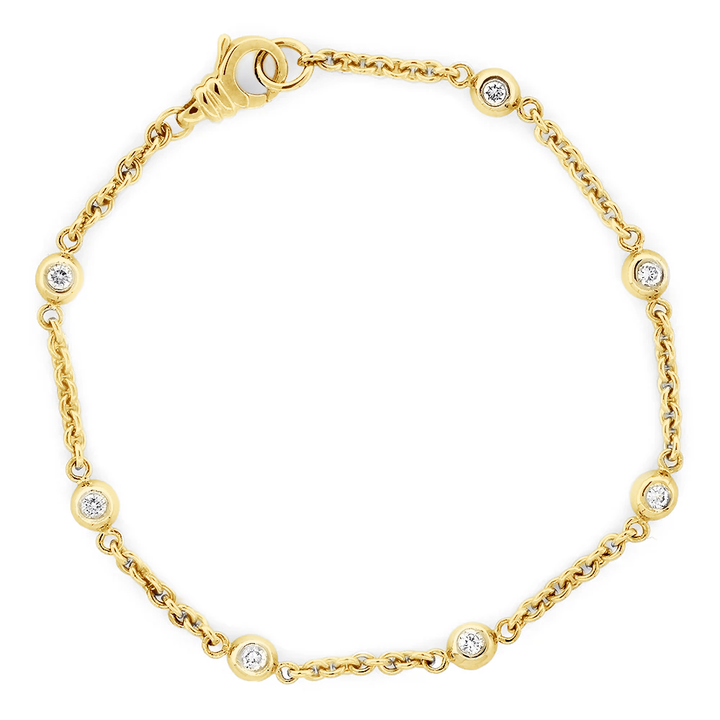 Diamonds by the Yard Diamond Bead and Rolo Chain Bracelet, 7 Beads, 0.65CT, 7 Inches, in 14k Yellow Gold