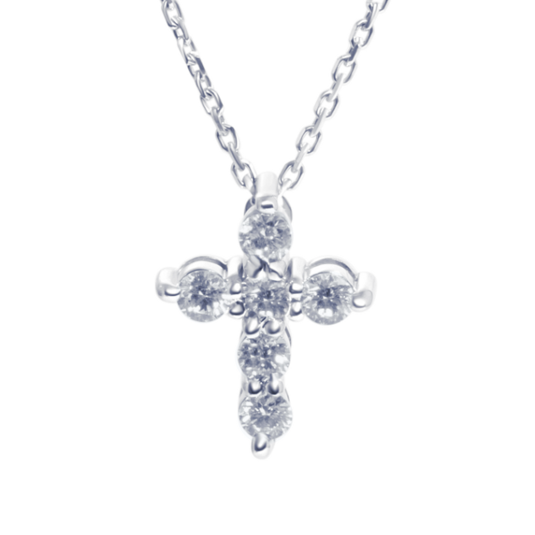 14K White Gold & Diamond Cross Pendant