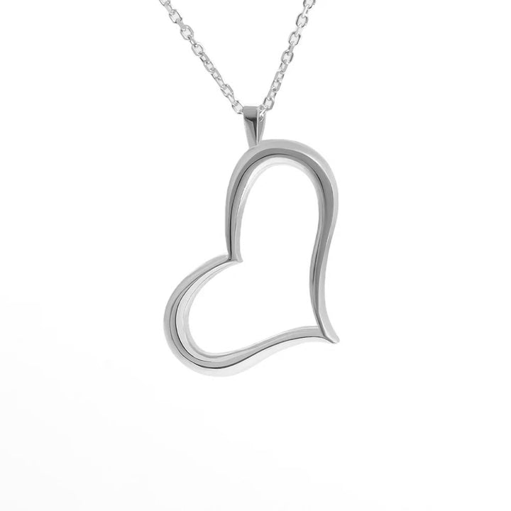 28mm Open, Offset, Wavy Heart Charm and 16 Inch Chain in 14K White Gold