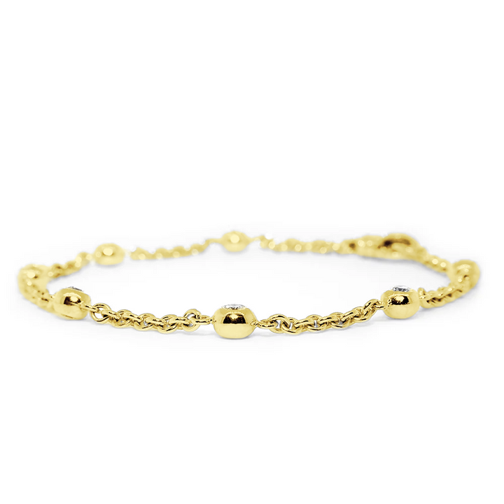 Diamonds by the Yard Diamond Bead and Rolo Chain Bracelet, 7 Beads, 0.65CT, 7 Inches, in 14k Yellow Gold