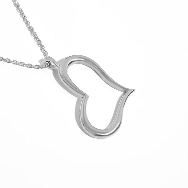 28mm Open, Offset, Wavy Heart Charm and 16 Inch Chain in 14K White Gold