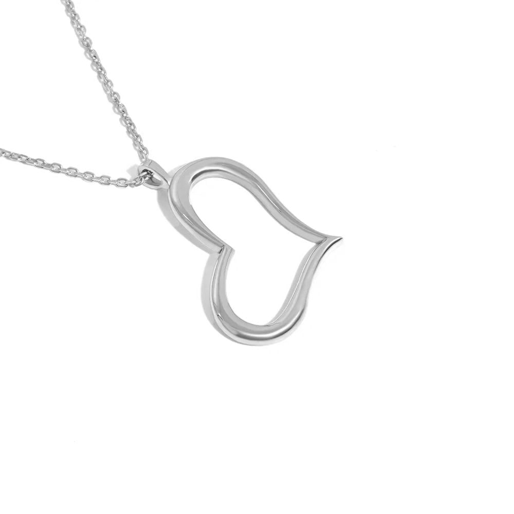 28mm Open, Offset, Wavy Heart Charm and 16 Inch Chain in 14K White Gold