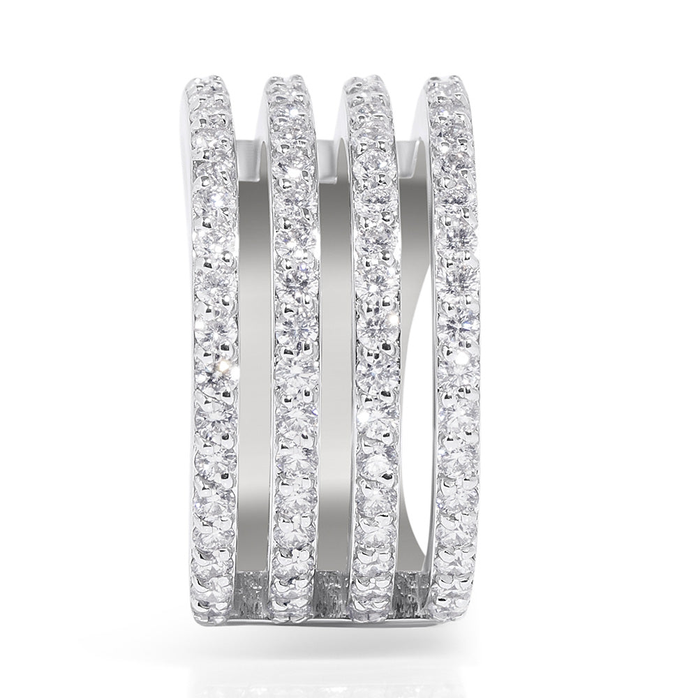 14K White Gold & Diamond Ring/Band, 4 Rows