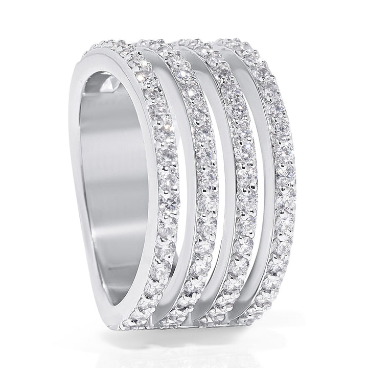 14K White Gold & Diamond Ring/Band, 4 Rows