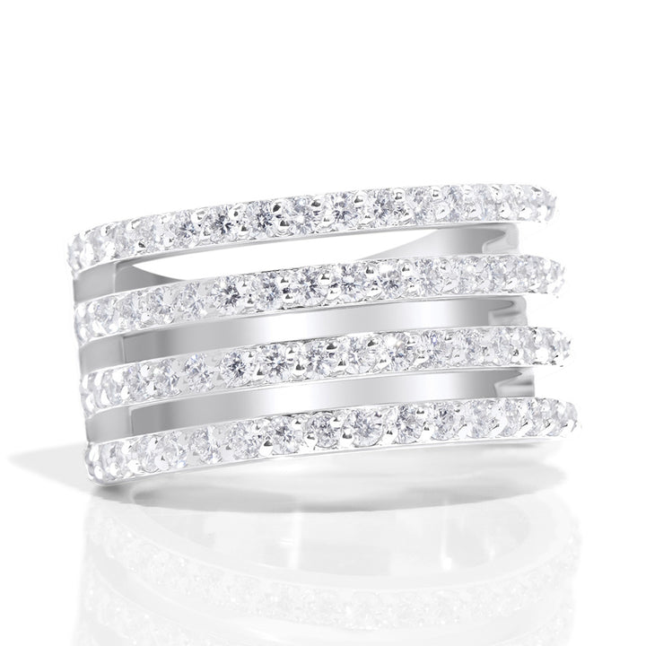 14K White Gold & Diamond Ring/Band, 4 Rows