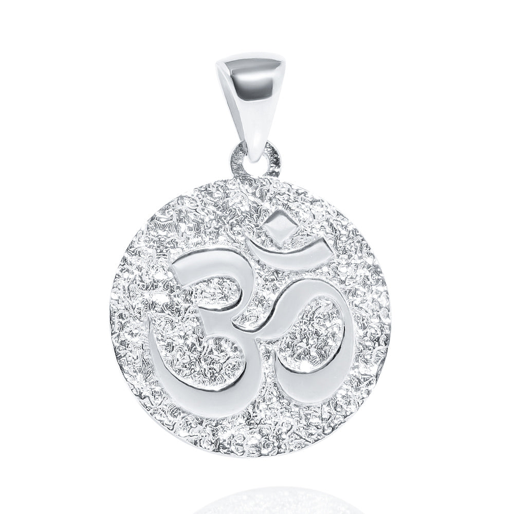 Yin Yang & Ohm Symbol Charm - Pendant, 14K White Gold