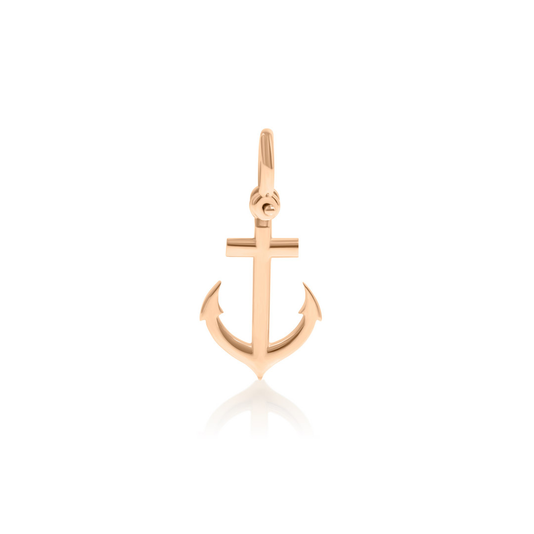 Anchor Charm - Pendant , 14K Pink - Rose Gold Solid Anchor Charm