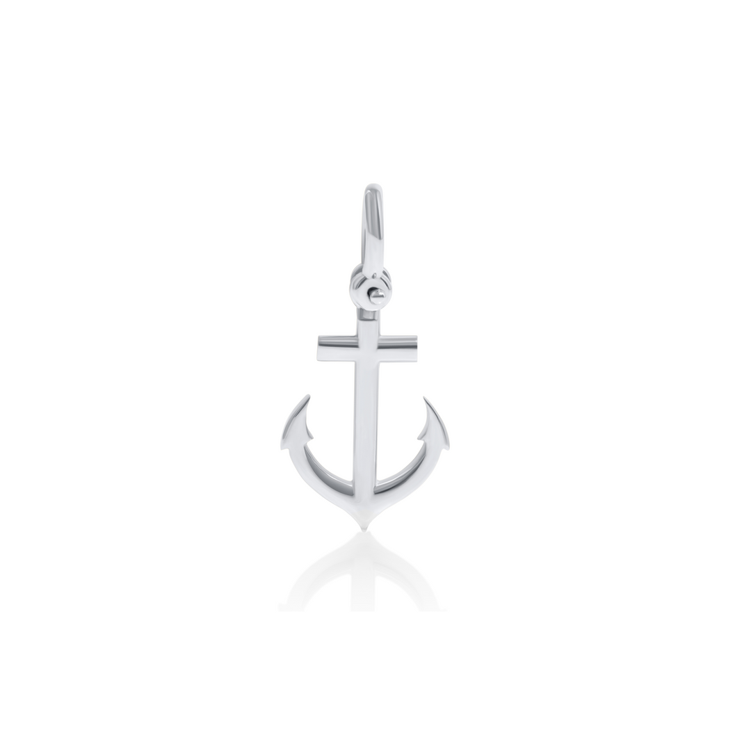 Anchor Charm - Pendant , 14K White Gold Solid Anchor Charm