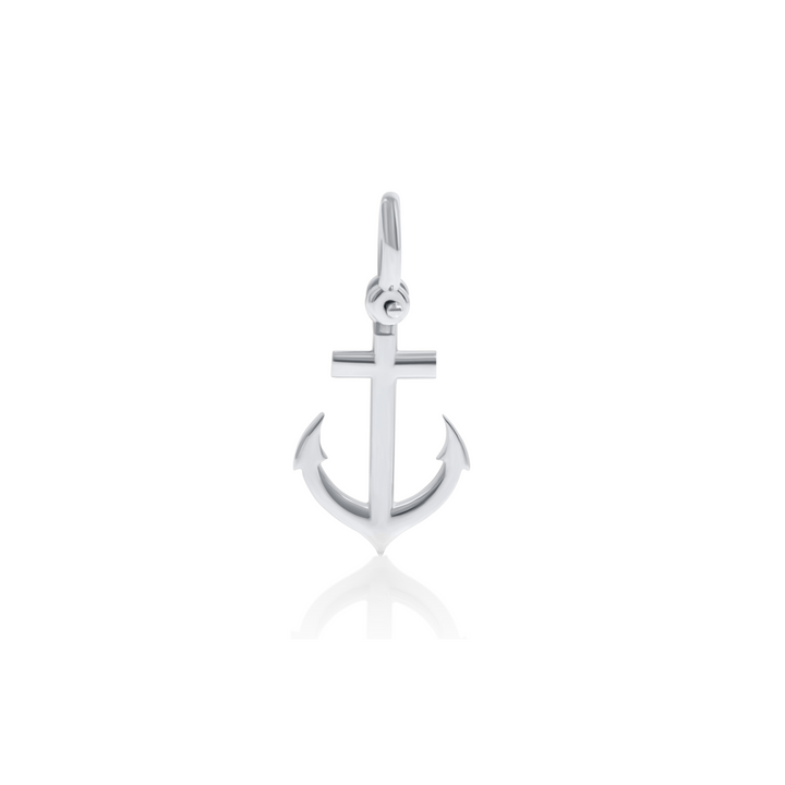 Anchor Charm - Pendant , 14K White Gold Solid Anchor Charm