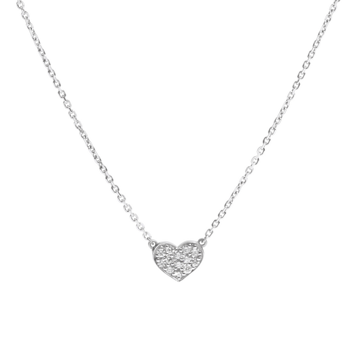 Heart Necklace, 14K White Gold & Diamond Necklace