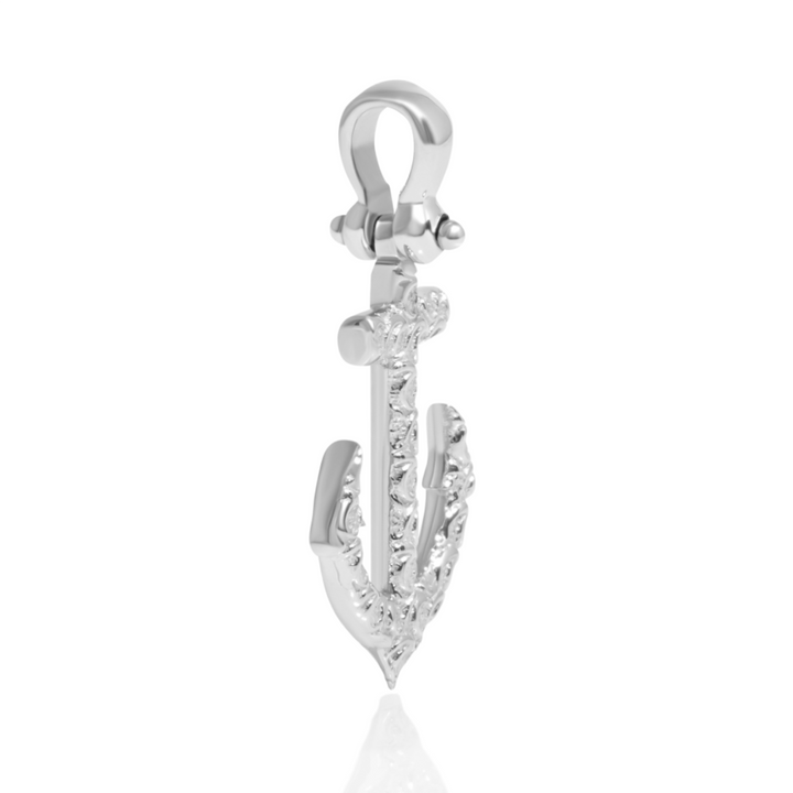 Anchor Charm with Wave Pattern in 14k White Gold