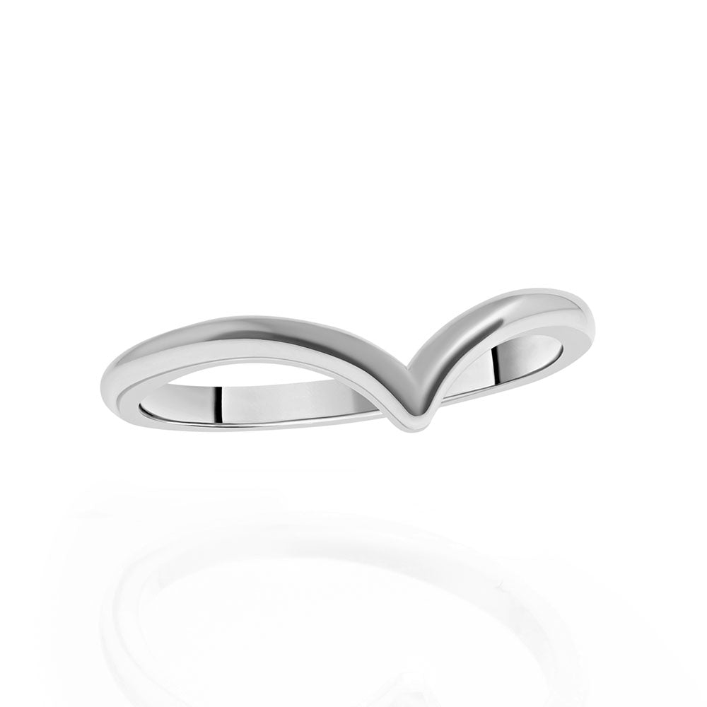 14K White Gold Rounded Point Chevron Ring