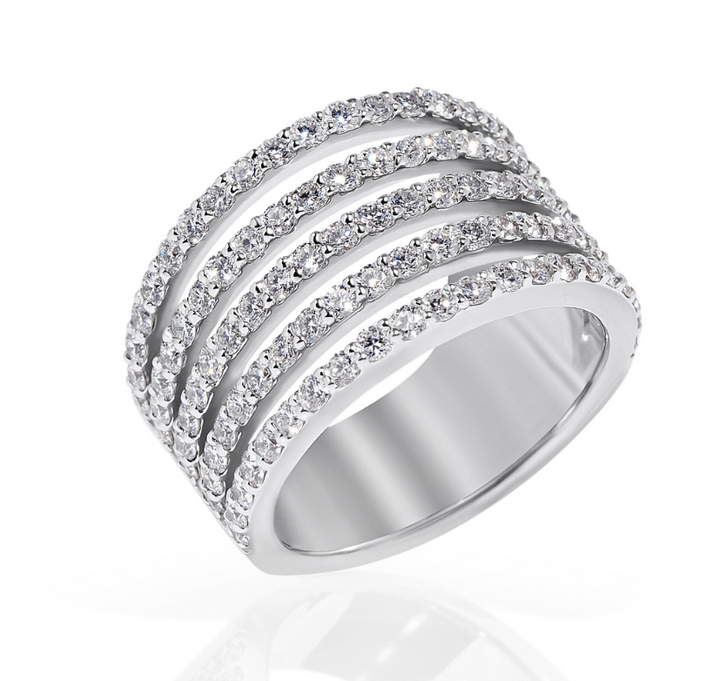 14k White Gold & Diamond Ring/Band, 5 Rows