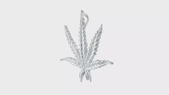 33mm Marijuana Pot Leaf Plant Charm in Sterling Silver