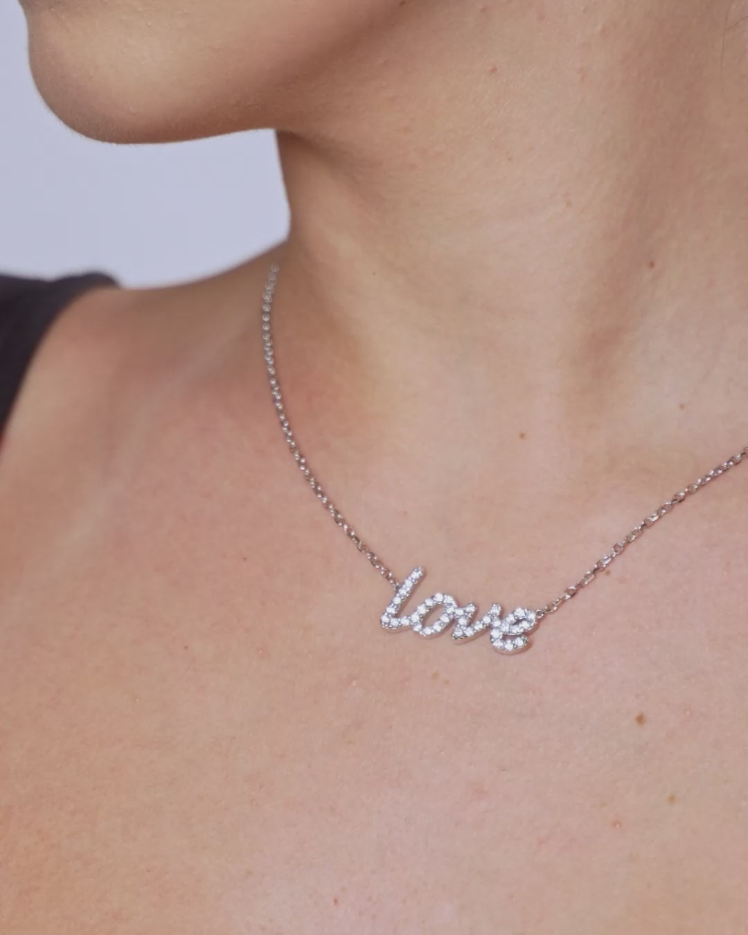 14k White Gold & Diamond Love Necklace