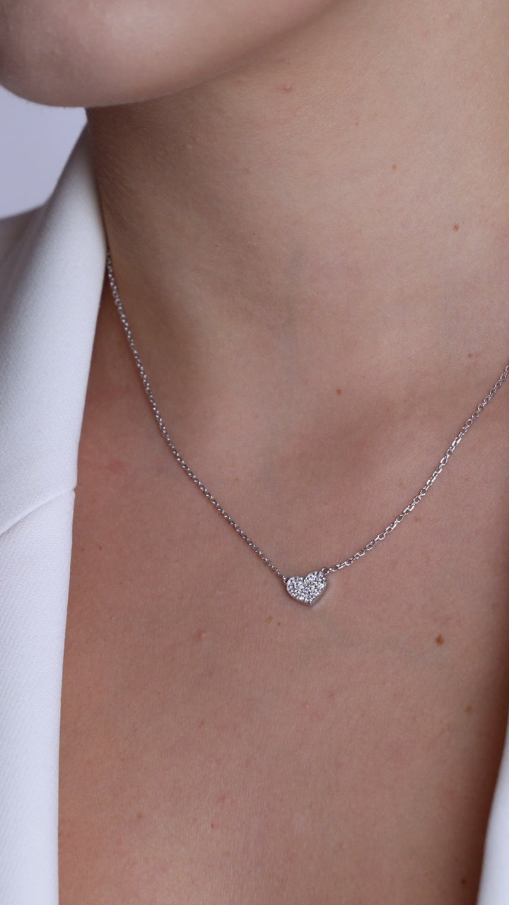 Heart Necklace, 14K White Gold & Diamond Necklace