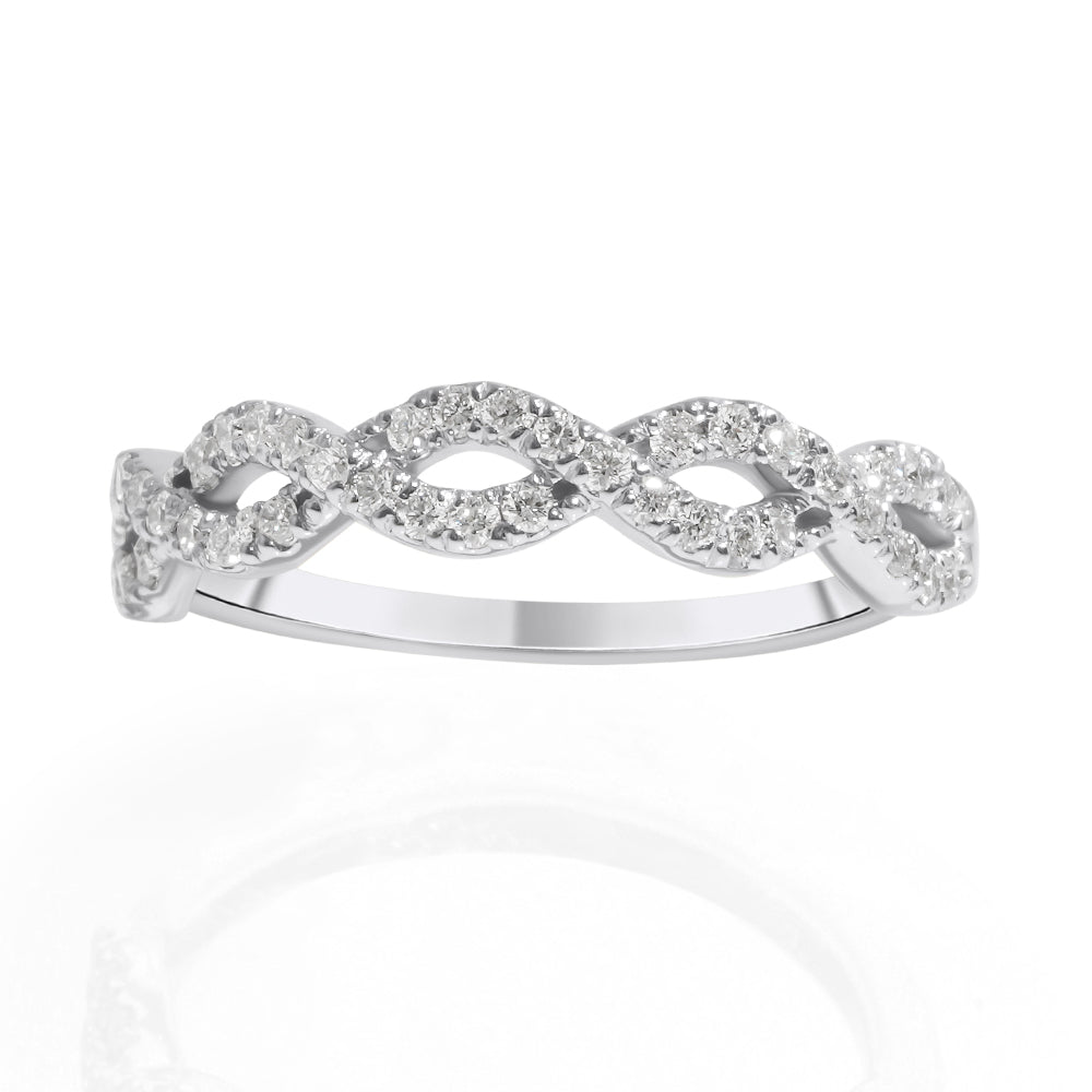 Infinity Pattern Style Ring - Criss Cross - 14k White Gold and Diamonds