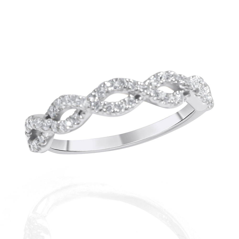 Infinity Pattern Style Ring - Criss Cross - 14k White Gold and Diamonds