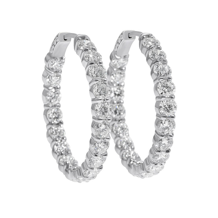 14K White Gold & Natural Diamond Hoops