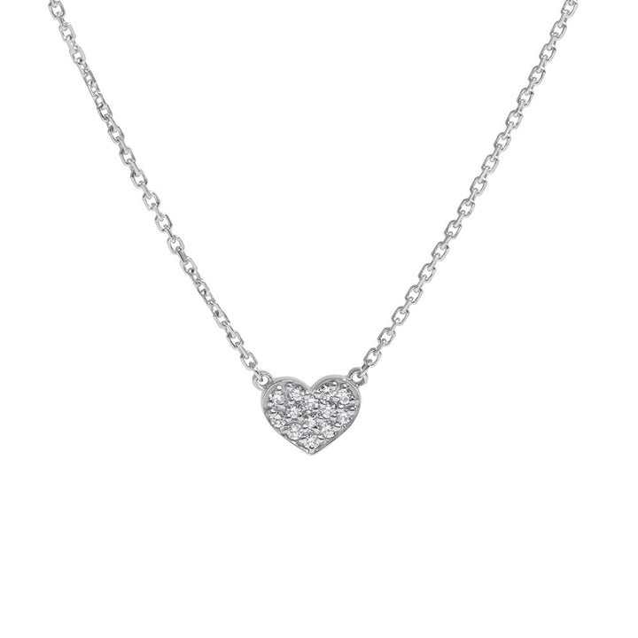 Heart Necklace, 14K White Gold, 13 Round Diamonds