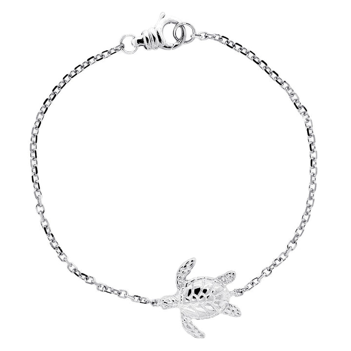 Sea Turtle Bracelet, 7 Inches in 14K White Gold