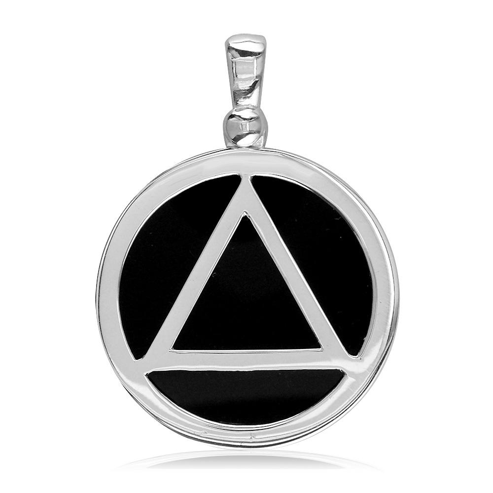 Large Black Onyx AA Alcoholics Anonymous Sobriety Charm in 14K White G ...