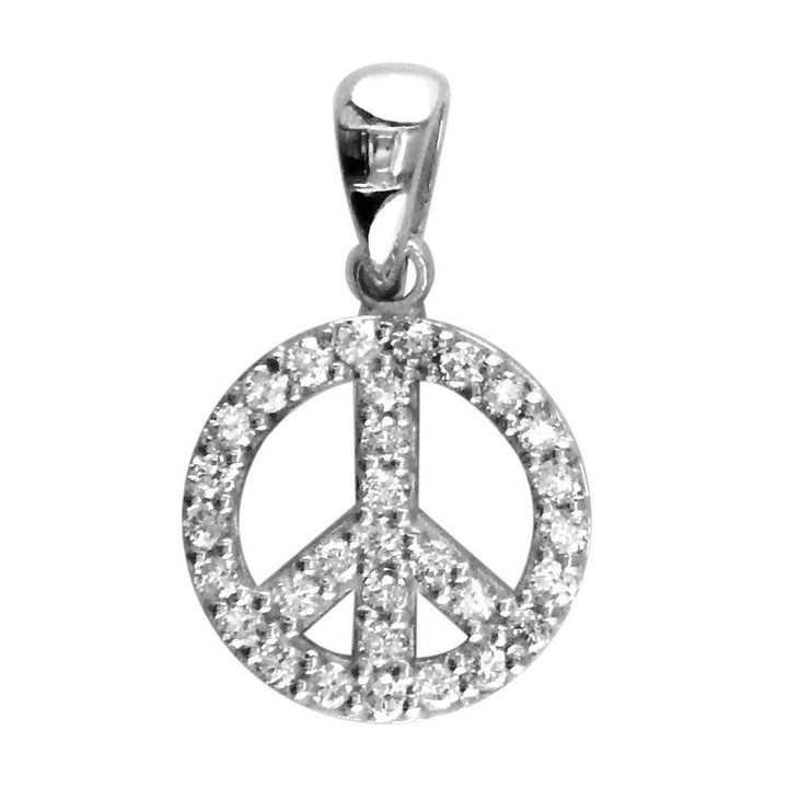 Peace Sign Pendant with Cubic Zirconias in 14K White Gold