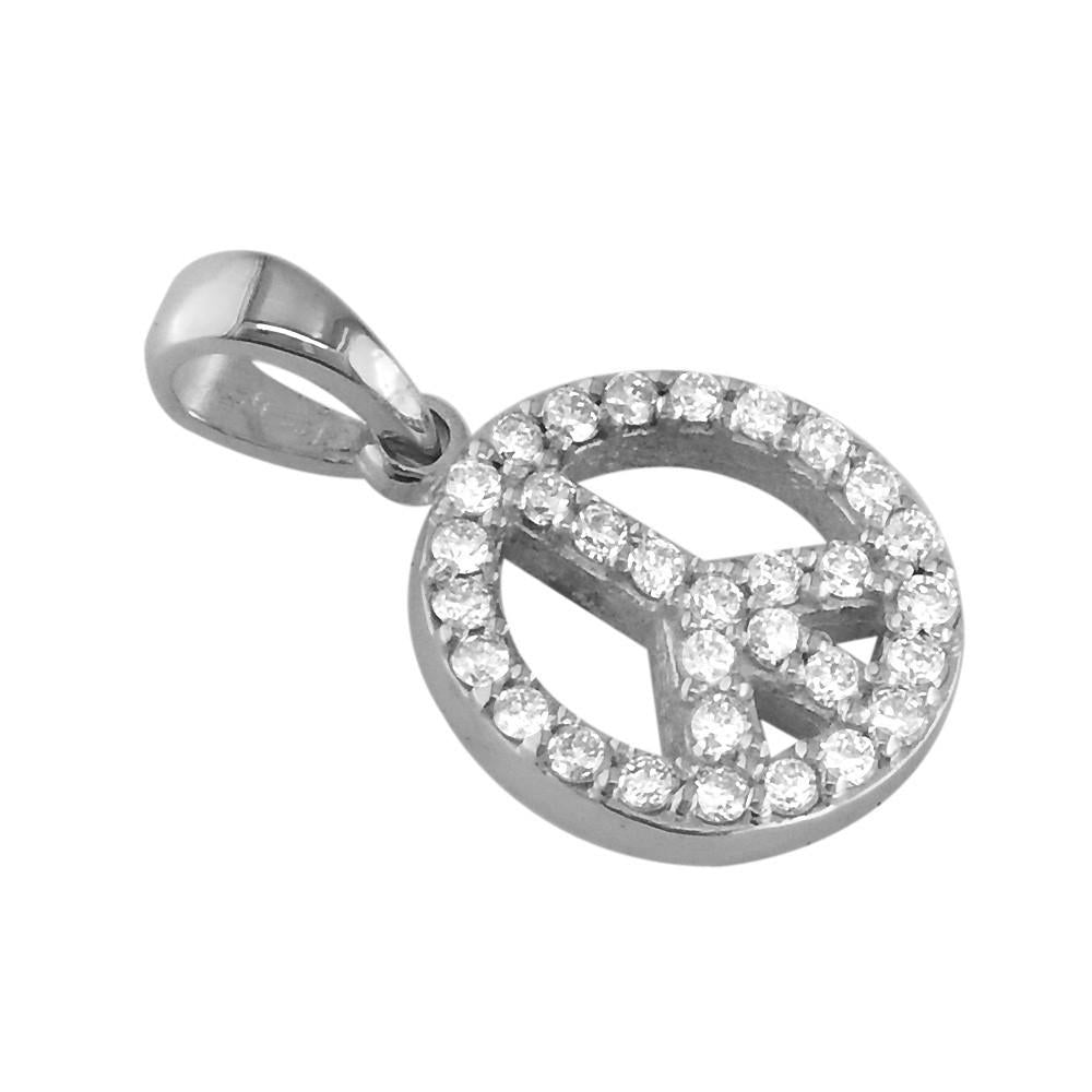 Peace Sign Pendant with Cubic Zirconias in 14K White Gold