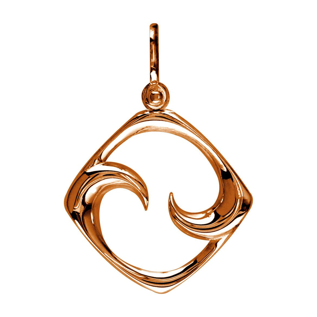 Medium Diamond Shape Maori Koru New Beginning Charm with Two Fernlings,20mm in 18K rose (pink) gold