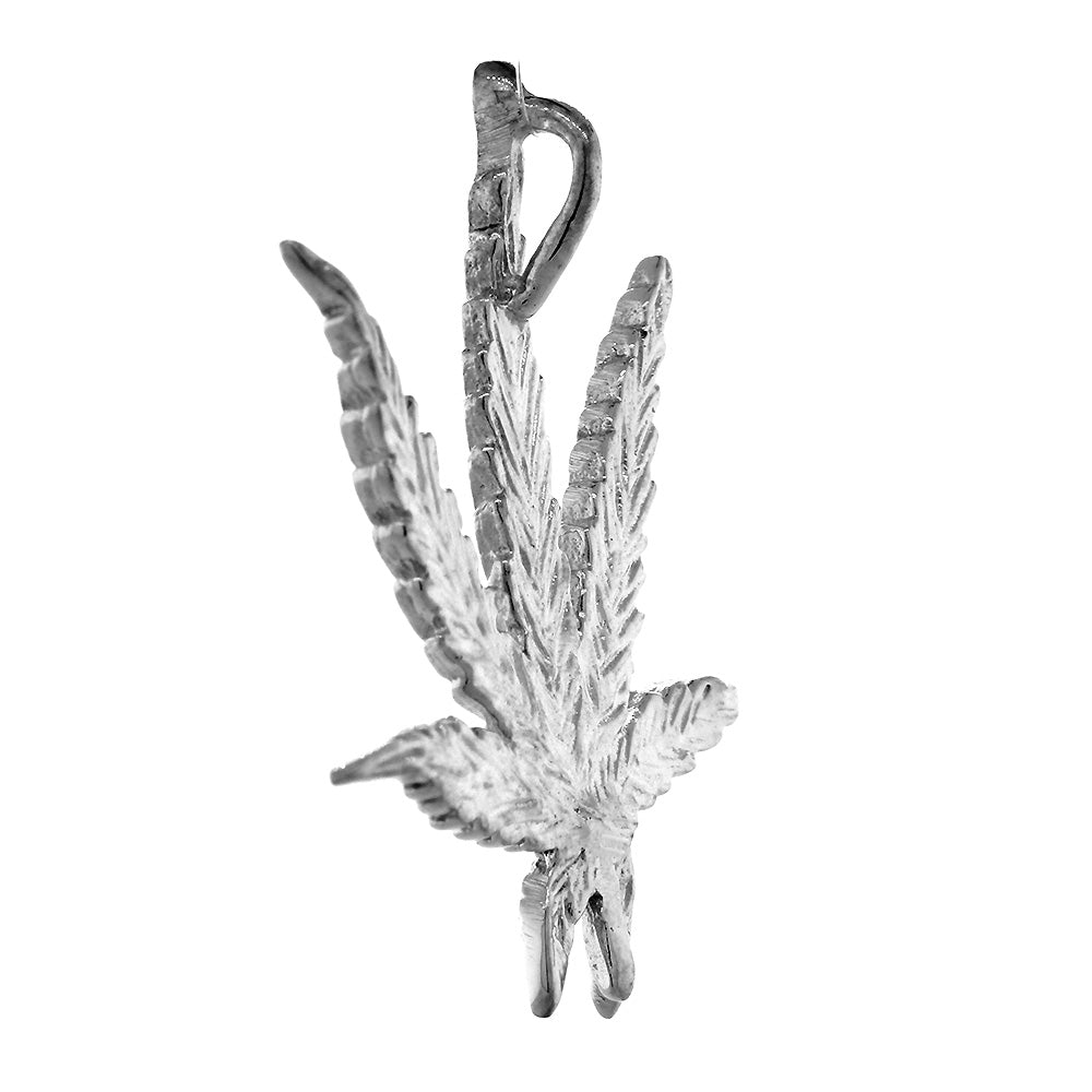 33mm Marijuana Pot Leaf Plant Charm in Sterling Silver