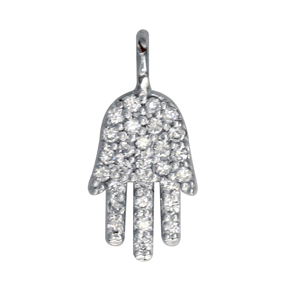 Mini Diamond Hamsa, Hand of God Charm, 0.15CT in 14K White Gold