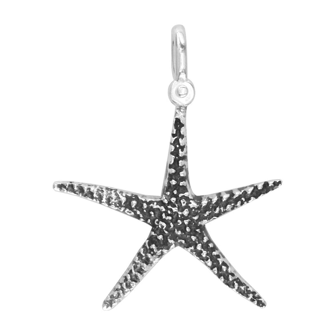 Large Thin Starfish Charm in Sterling Silver with Black