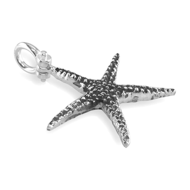 Large Thin Starfish Charm in Sterling Silver with Black