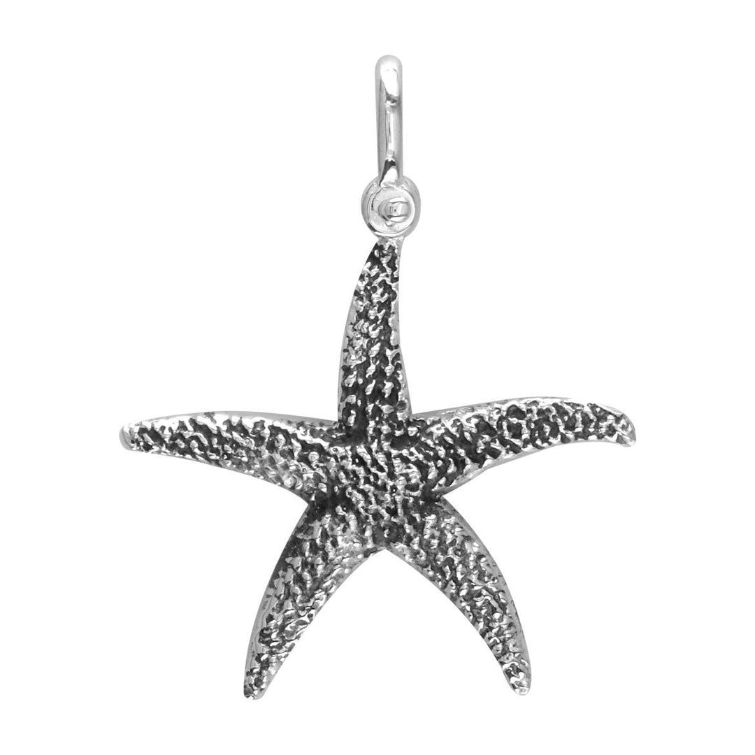 Small Common Starfish Charm in Sterling Silver with Black