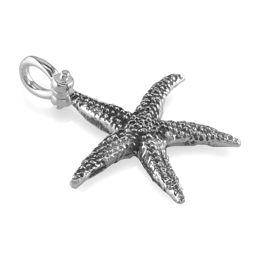 Medium Common Starfish Charm in Sterling Silver with Black