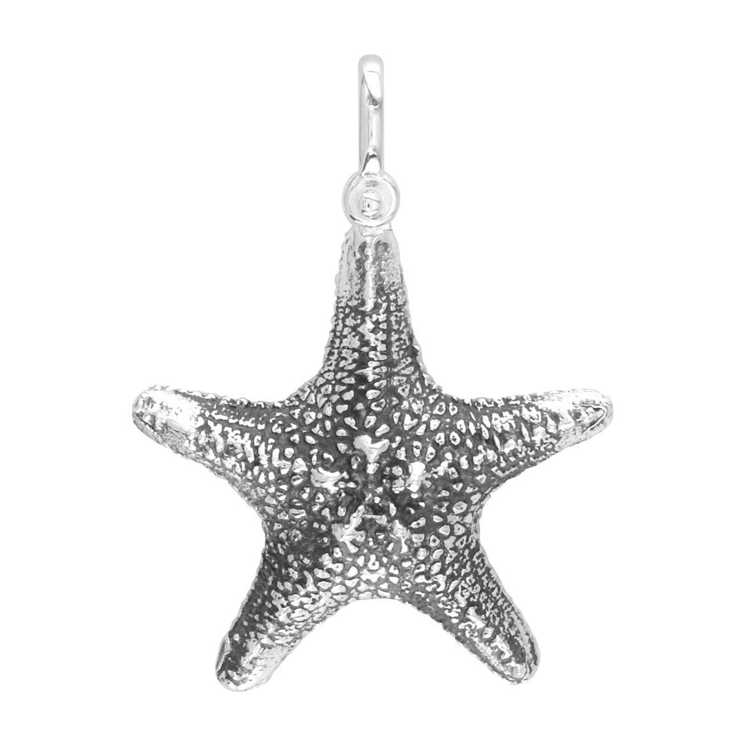 Medium Cushion Sea Star Charm in Sterling Silver with Black