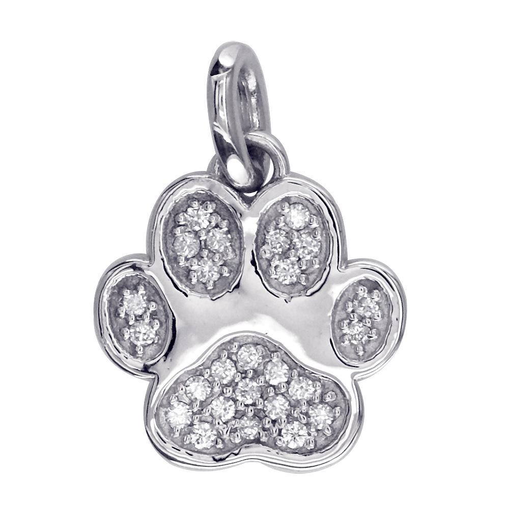Small Cubic Zirconia Dog Paw Charm in 14K White Gold