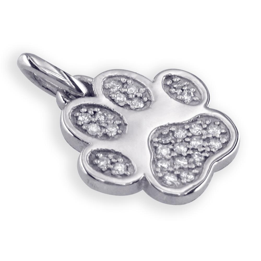 Small Cubic Zirconia Dog Paw Charm in 14K White Gold