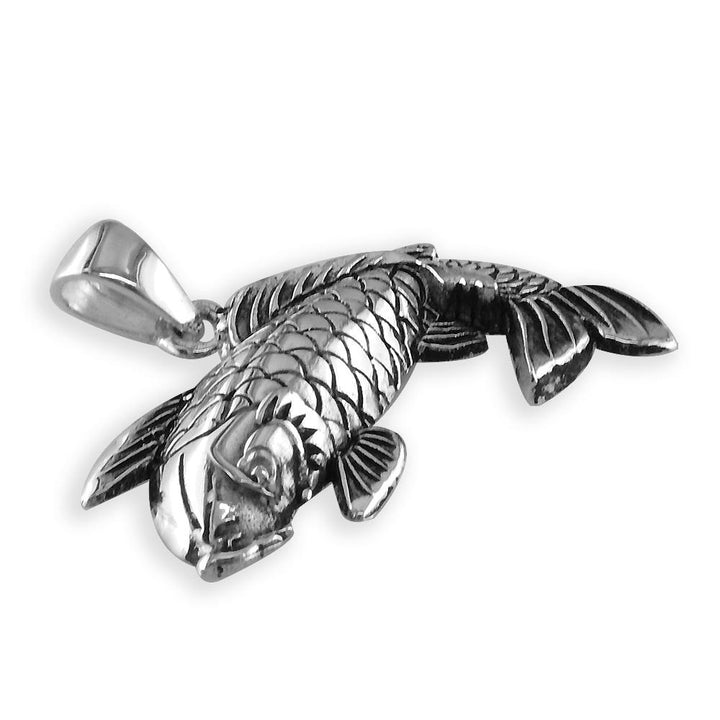 Solid Koi Fish Charm with Black in 14K White Gold