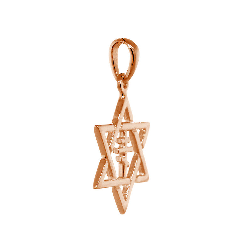 17mm Messianic Jewish Star of David and Russian Orthodox Cross Charm in 14K Pink, Rose Gold