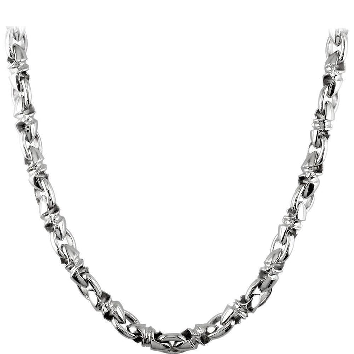 Mens Medium Size Twisted Bullet Link Chain in 14k White Gold, 24 Inches