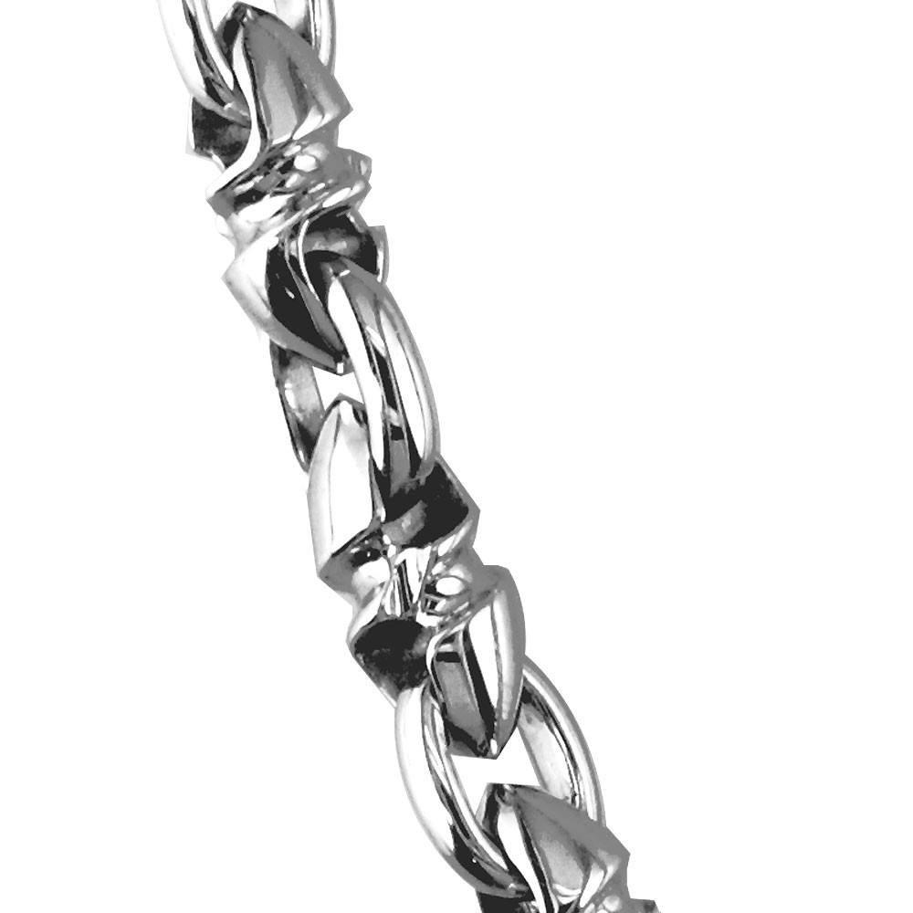 Mens Medium Size Twisted Bullet Link Chain in 14k White Gold, 24 Inches