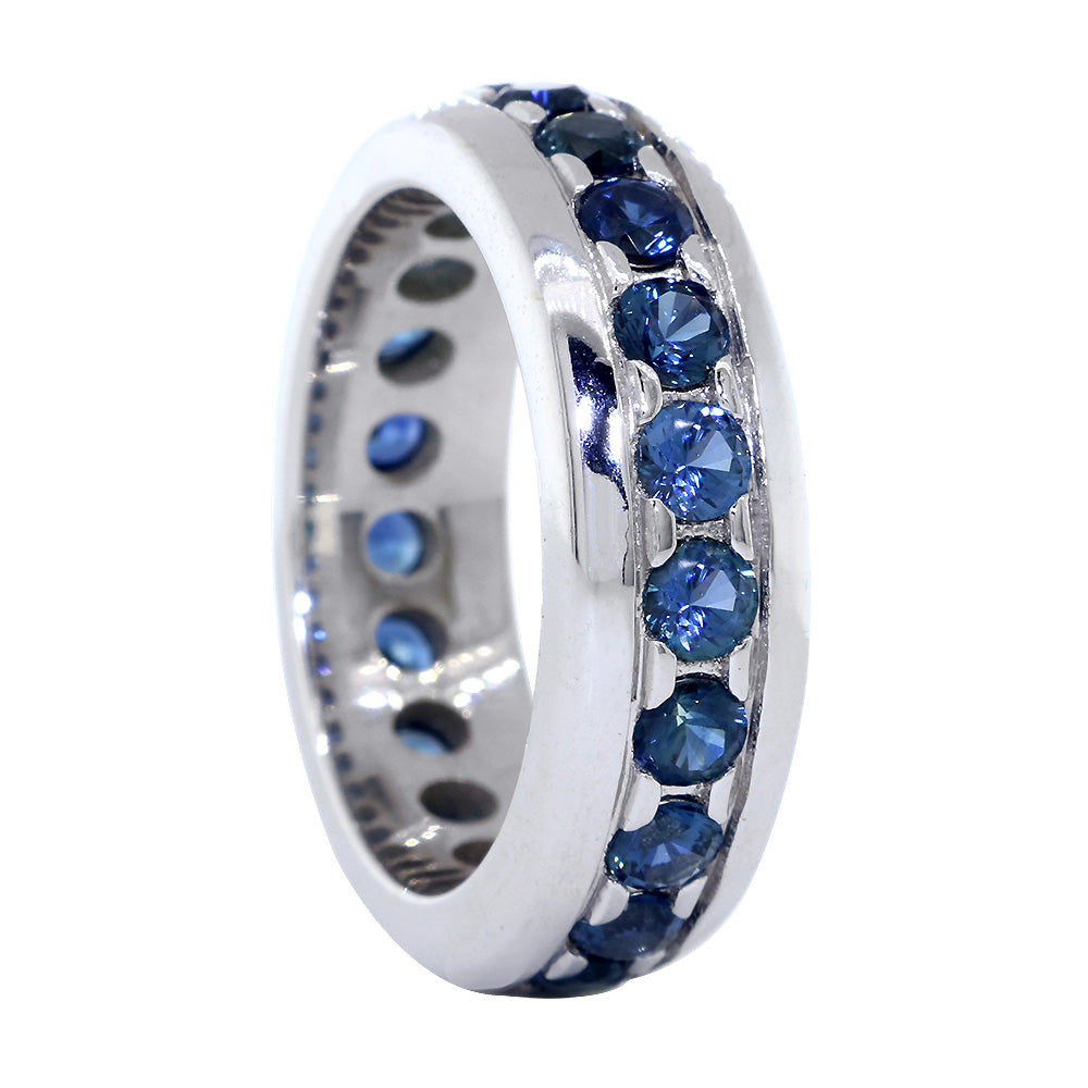 2.50MM Blue Sapphire Eternity Band Ring 14K Solid Gold For Wedding
