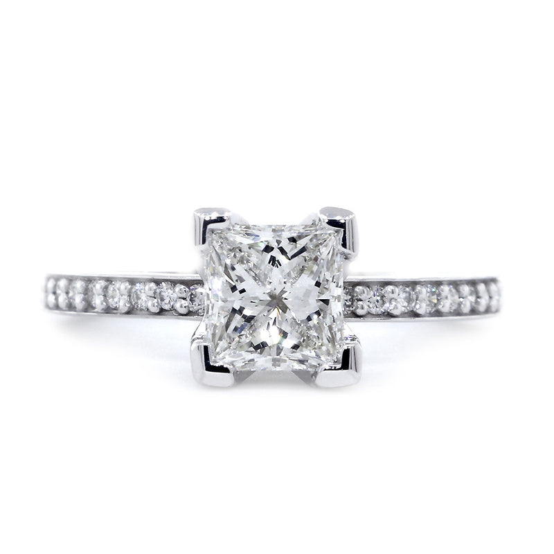 5x5mm Princss Cut 14K White Gold Diamonds Engagement Ring Setting Without  Stone
