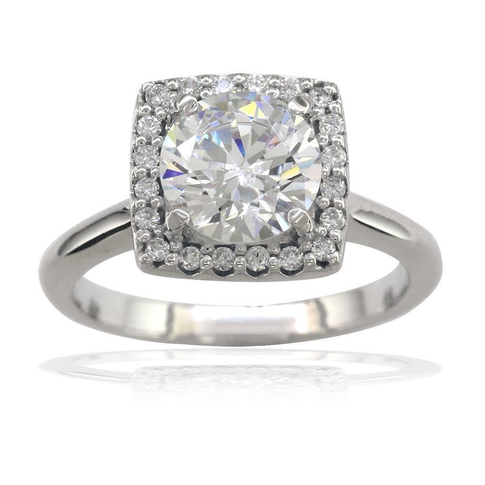 Round Diamond Halo Engagement Ring Setting in 14k White Gold, 0.20CT