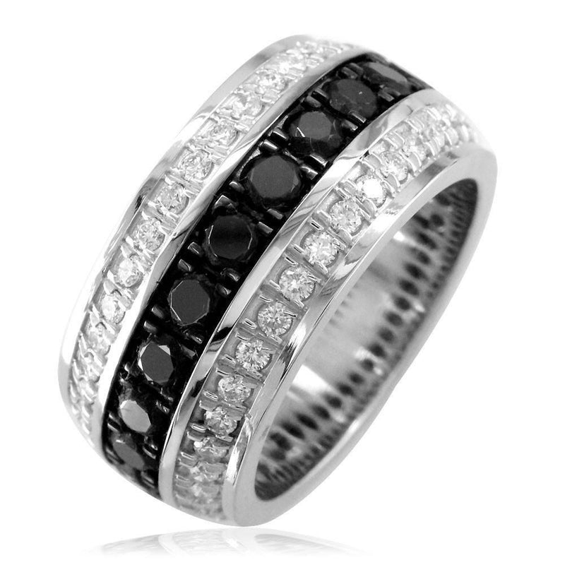 Mens Wide Black and White Diamonds Wedding Band in 14k White Gold ...