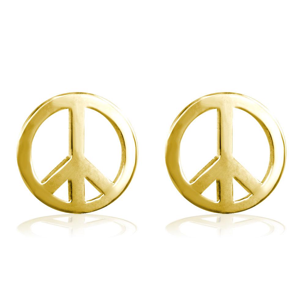 Small Solid Peace Sign Charm Earrings in 14K Yellow Gold